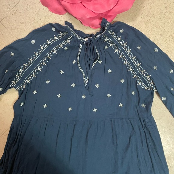 IN LOOM Sz M Teal Maxi Dress Self Ties Tiered Embroidered Cottagecore Peasant - Picture 5 of 13